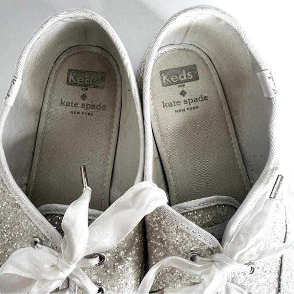 Keds X Kate Spade White Glitter Champion Lace-Up Sneakers Wedding Prom Sz 11 - Picture 7 of 8
